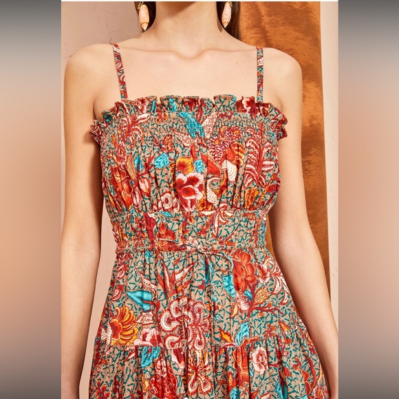 Ulla Johnson Lisbet Brown Midi Sundress with Spaghetti Straps - Picture 3 of 12